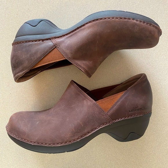 Merrell Emma Brunette Leather Clogs WM Size 11 - Picture 1 of 7